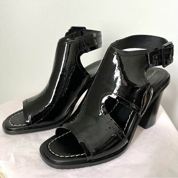 Donald Pliner Emiko Patent Leather Black Open Toe Heels Womens 8.5 New in box - Picture 2 of 8